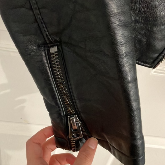 Top shop faux leather motorcycle jacket with removal faux fur collar - Picture 4 of 6